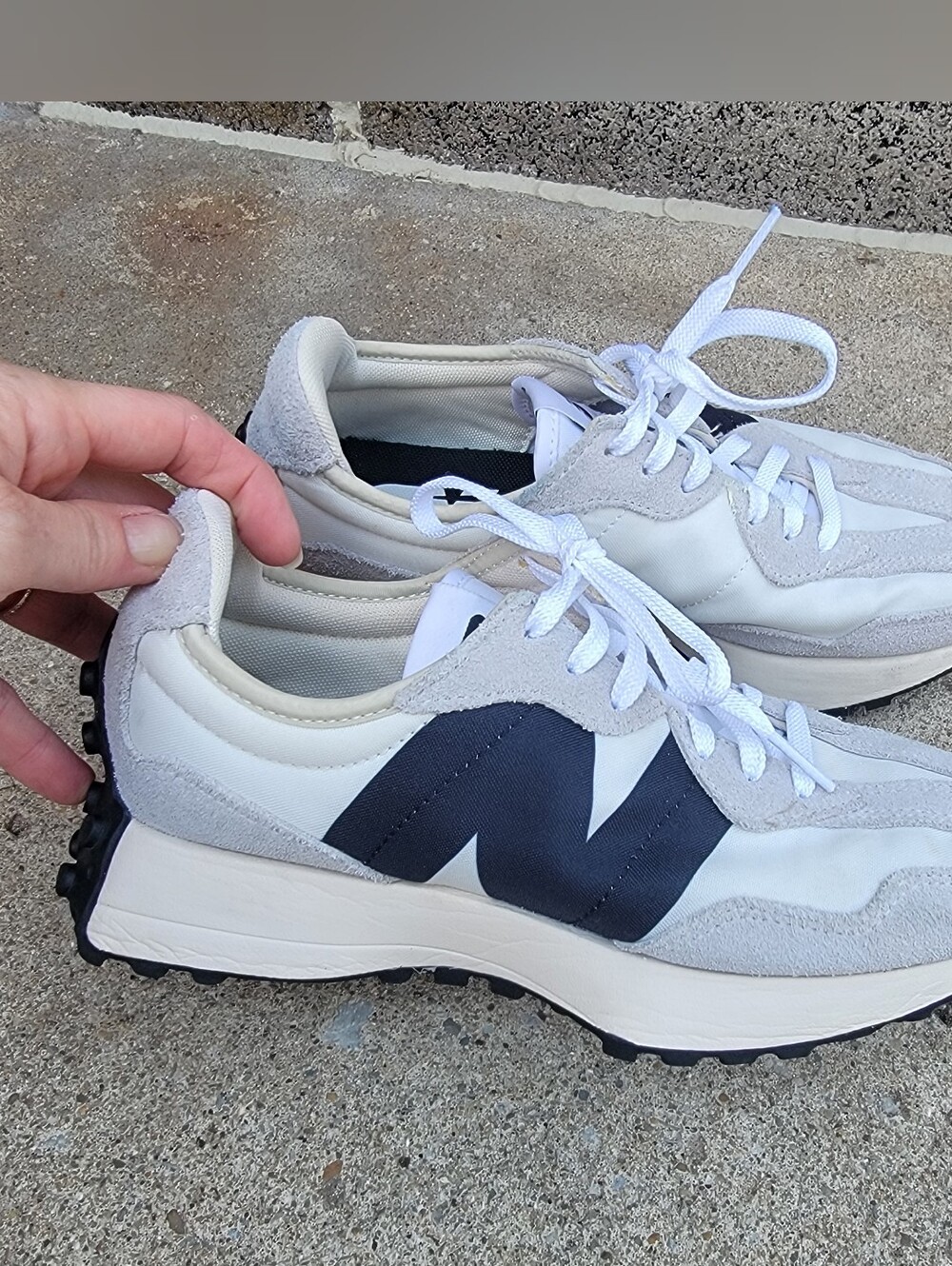 New Balance 327 Retro Cream Gray Black Nylon Suede Sneakers Womens 7 - Picture 4 of 14